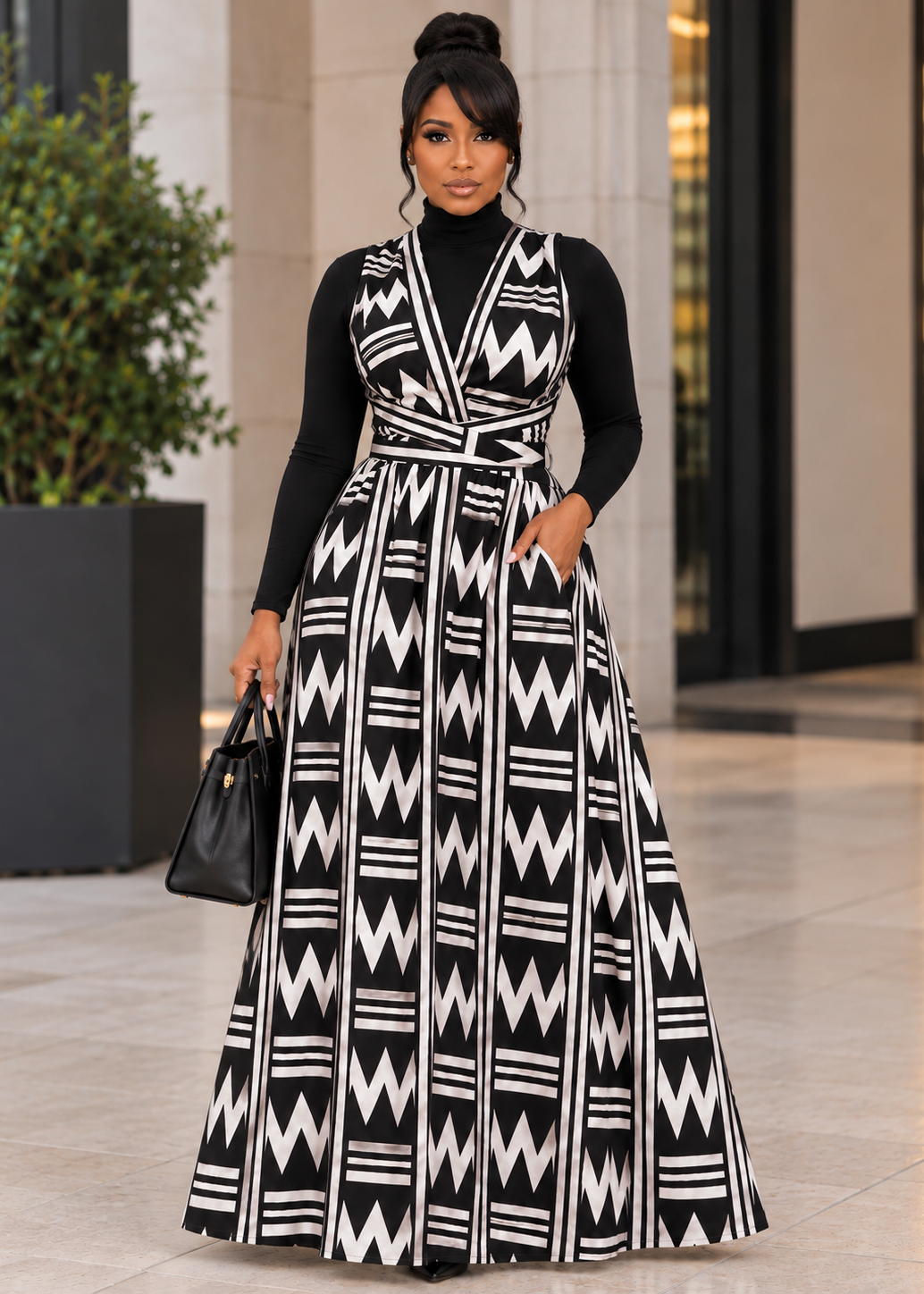 Monochrome Muse Maxi Dress