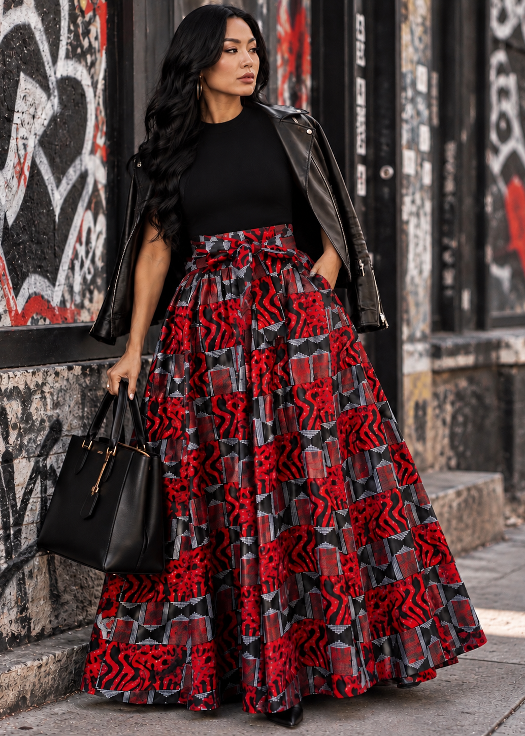 Crimson Edge Maxi Skirt