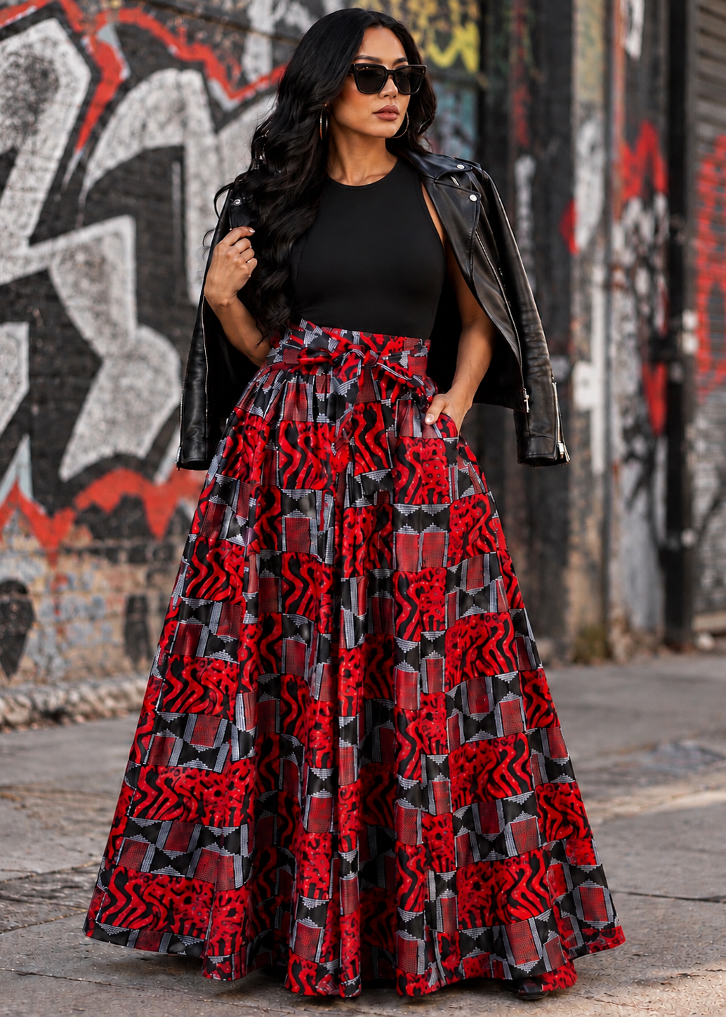 Crimson Edge Maxi Skirt