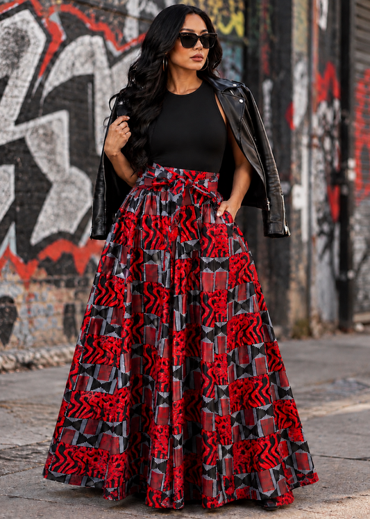 Crimson Edge Maxi Skirt